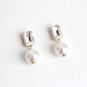 Crystal Pearl Stud Drop Earrings 925 Silver Post